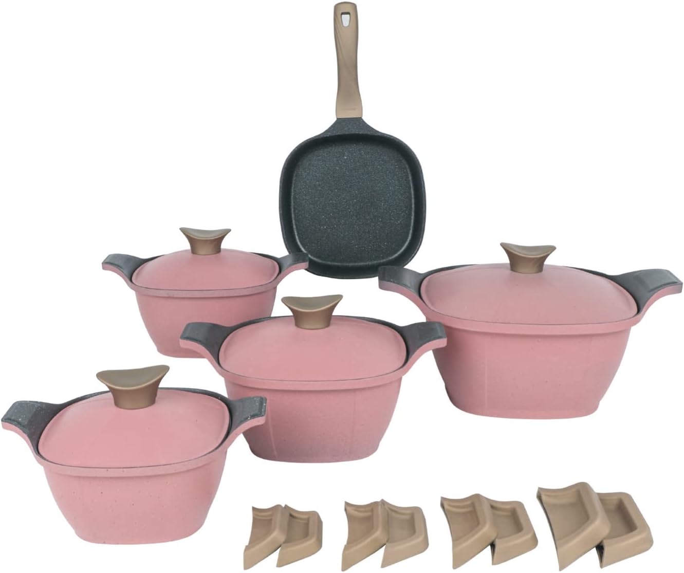 NeoKlein Korean granite design set, 9 sq. Neoklien square (4 pots + frying pan), pink Neoklien