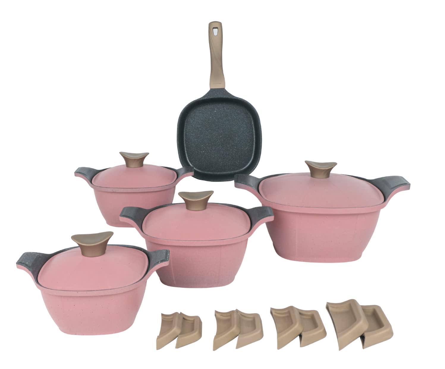 NeoKlein Korean granite design set, 9 sq. Neoklien square (4 pots + frying pan), pink Neoklien