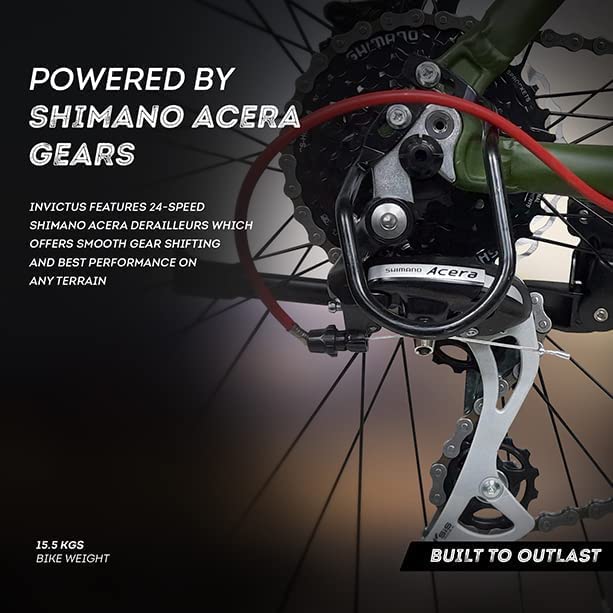 Ninety One Invictus 27.5T 24 Speed Disc Brakes Hybrid Bike ( Military Green, Ideal for: 12+ Years)