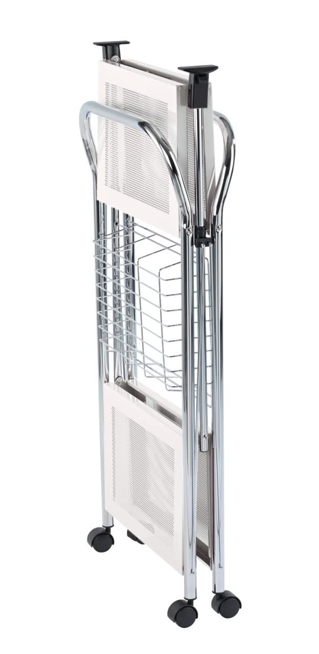 WENKO 3 Tier, Rolling Organizer, Storage Wheels, Metal cart, White