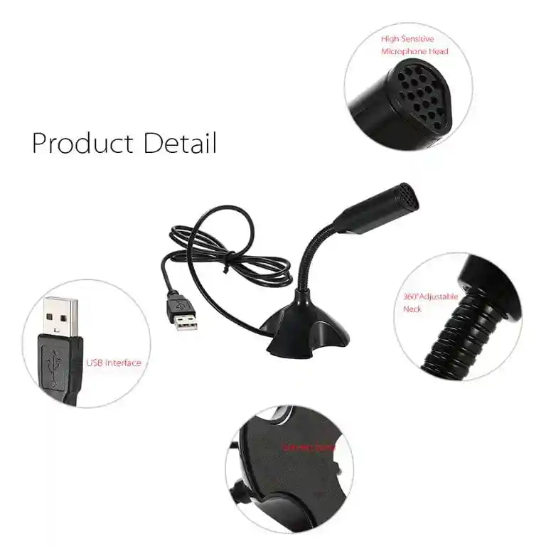 Keendex kx 2764 360 adjustable usb desktop microphone that supports voice chatting and recording - black - Safqqa Egypt