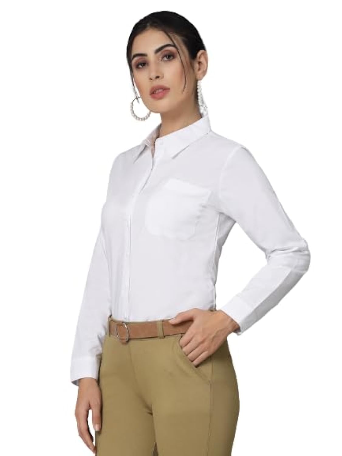 Krave Women’s Cotton-Blend Long Sleeve Formal Shirt – Elegant Office Wear