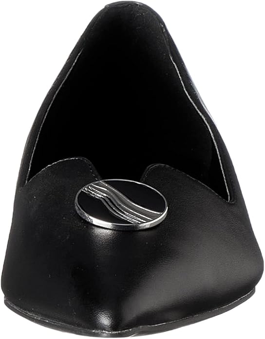 CHARLES & KEITH Women’s Pointed Toe Faux Leather Ballerinas with Front Button Detail