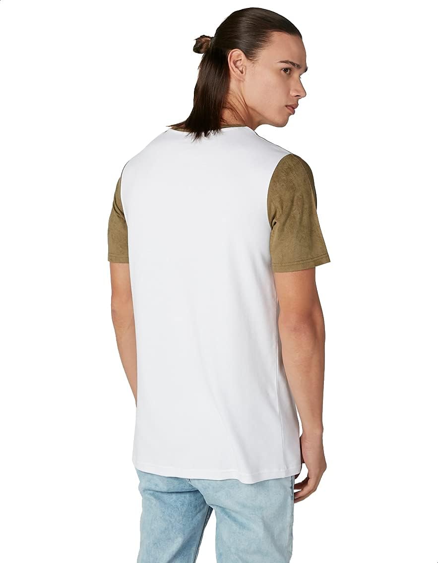 Splash Cotton Regular-Fit T-shirt for Men - White & Beige, XL