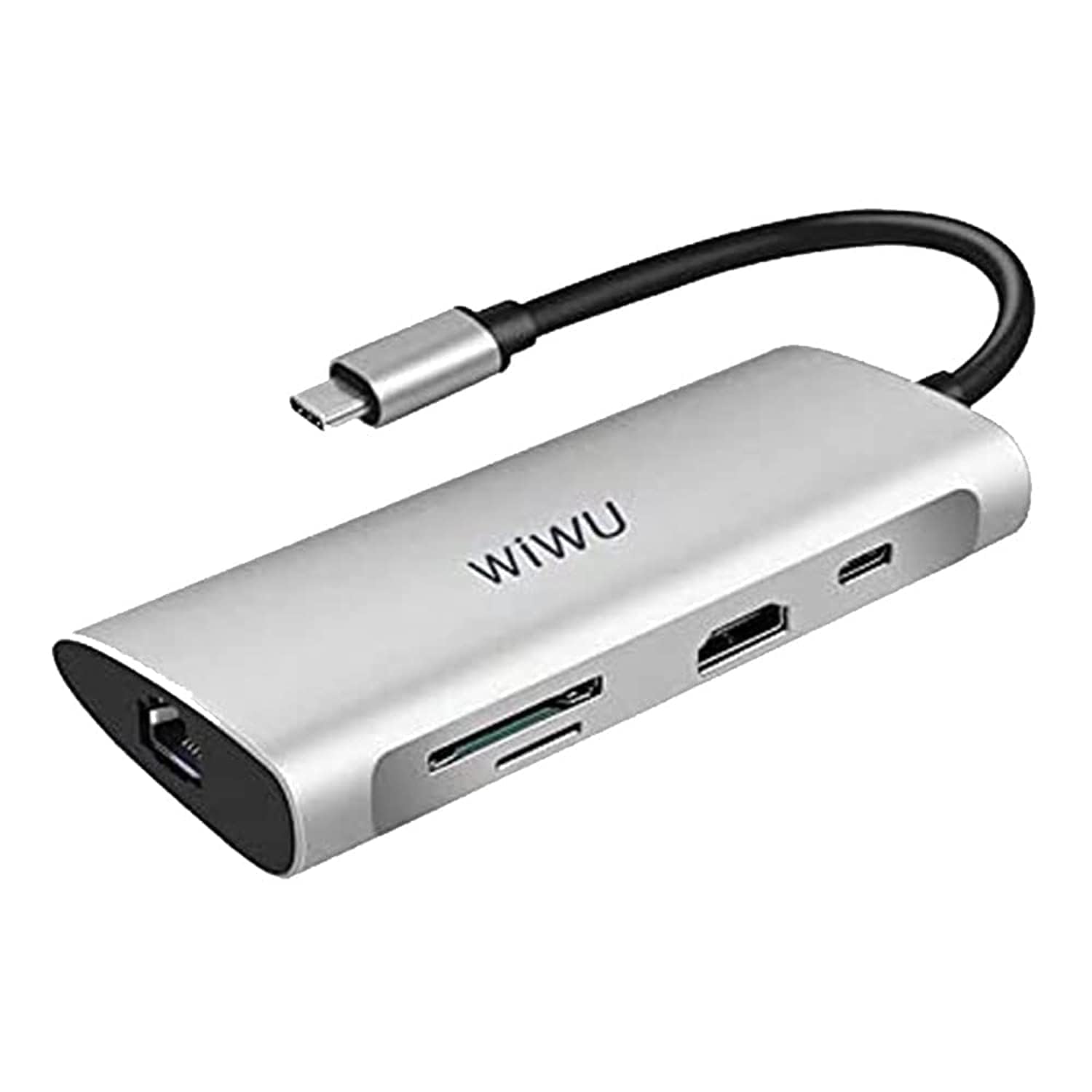 WIWU 8-in-1 USB-C Multi-Port Hub, PD Charging, HDMI, RJ45, 3x USB 3.0, SD/TF Card Reader, Grey