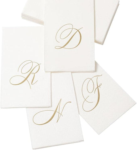 مناشف الضيوف من الكتان الورقية الأولية من Caspari Signature Gold - لؤلؤة بيضاء - عبوة من 24 قطعة