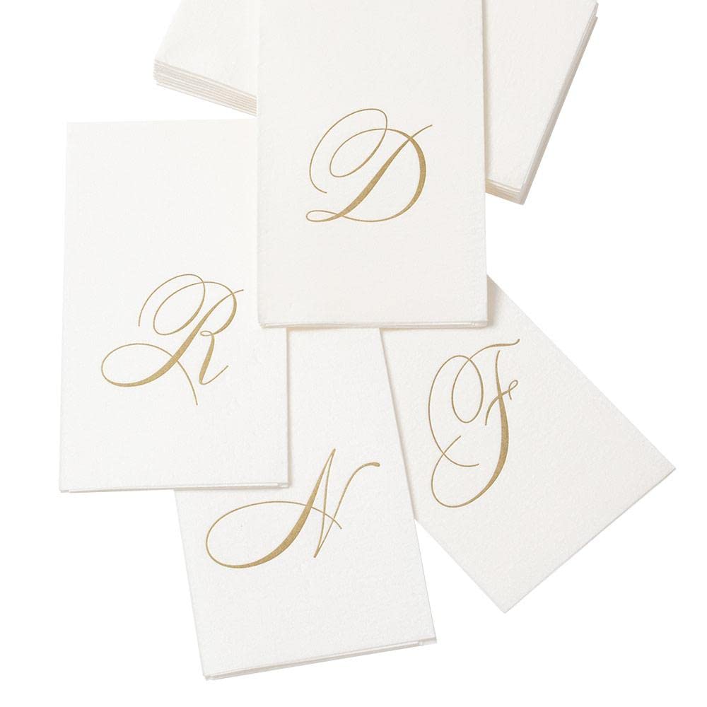 (B) - Entertaining with Caspari White Pearl Paper Linen Guest Towels, Monogram Initial B, Pack of 24