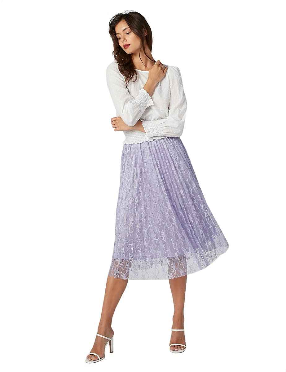 Splash Pleated Lace Midi A-Line Skirt for Women