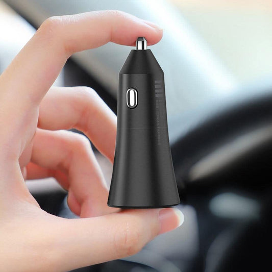 شاحن سيارة سريع USB مزدوج المنفذ من شاومي مي 37 واط، منفذ واحد مع شحن فلاش سريع 27 واط كحد أدنى - أسود - به خدوش