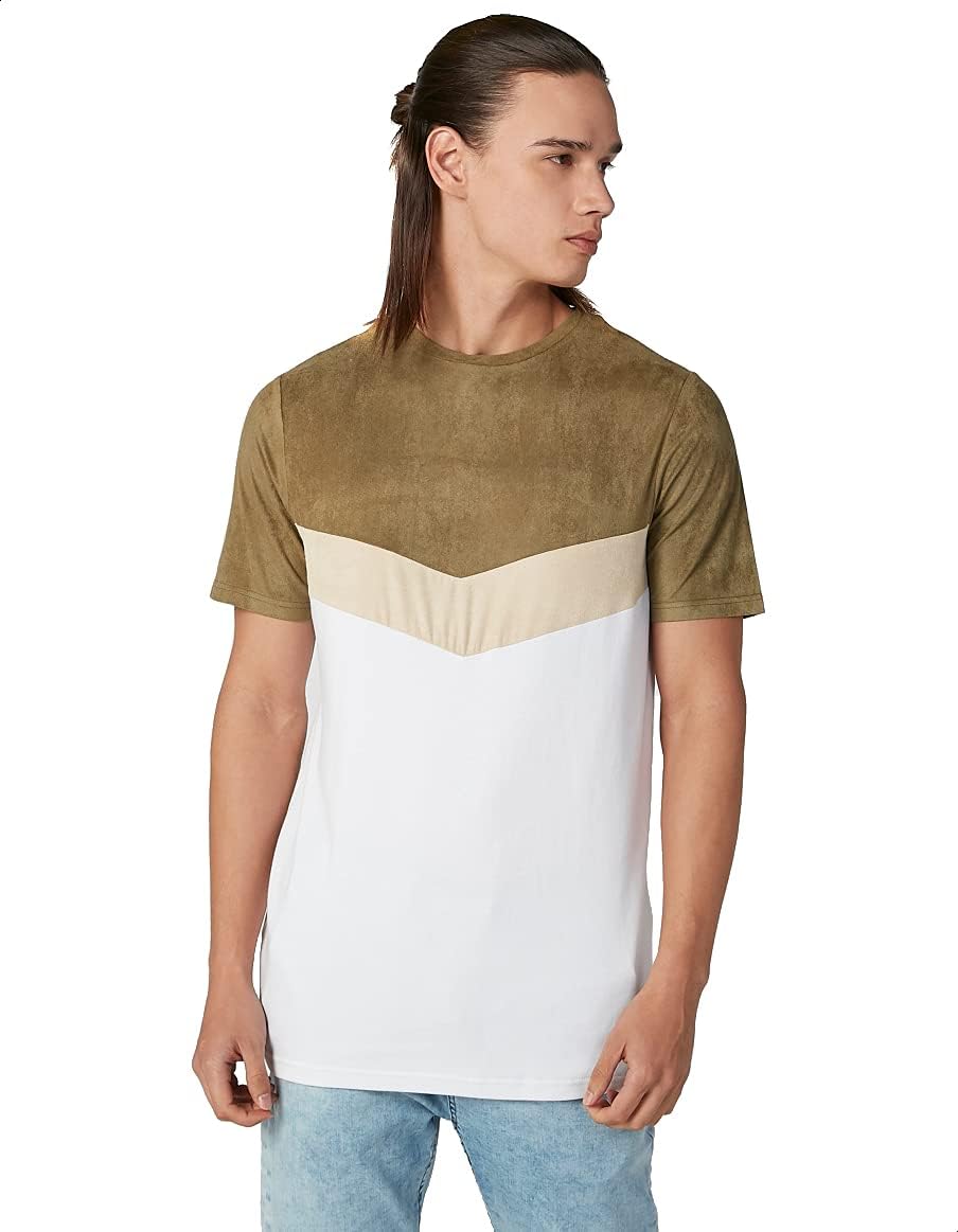 Splash Cotton Regular-Fit T-shirt for Men - White & Beige, XL