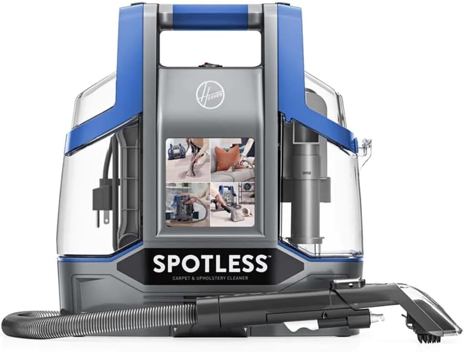Hoover CDCW-CSME Spotless Careprt Cleaner Clean Portable Lightweight Carpet & Upholstery Multi Surfaces Cleaner For Car Seats, Sofa, Kitchen, Outdoor & More, Removes Spots Spills & Tough Stains-Blue - Without cleaning solution