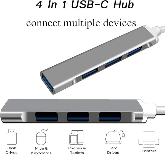 موزع USB نوع سي بتصميم محمول 4 في 1 مصنوع من الالومنيوم مزود بمنفذ 3.0 للاب توب والاجهزة الاخرى usb2.0 