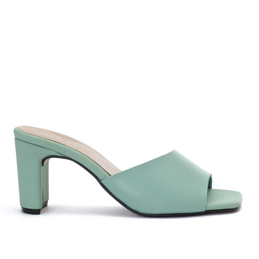 womens Curved Mid Heel Mule Heeled Sandal