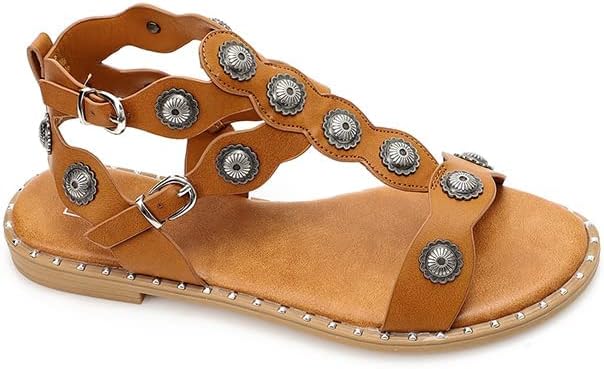 Dejavu Studded Oval-Toe Flat Sandal