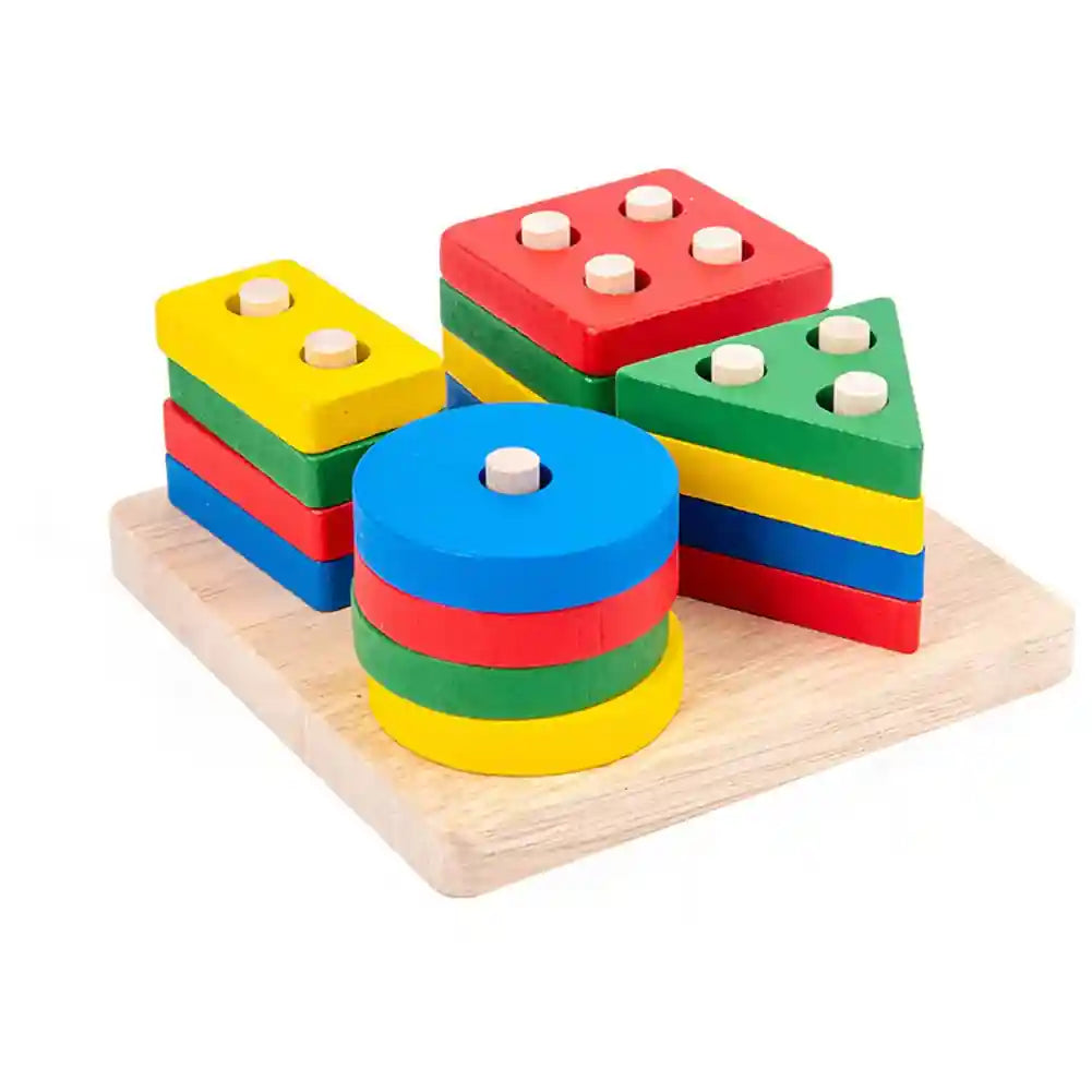 YelaJoy Wooden Stacking Montessori Toys, Toddler Puzzle Colorful Shape Sorter Stacker, Baby Wooden Toys for Early Development & Fine Motor Skills, Toddler Puzzles (Standard Geometric Shapes)
