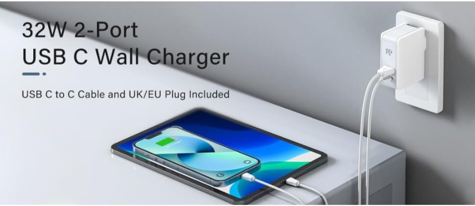 شاحن سريع LDNIO A4403C مع 2 منفذ PD AUTO-ID وكابل USB إلى Micro يناسب أجهزة متعددة 32 واط - أبيض