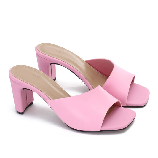TGS womens Curved Mid Mule Heeled Sandal, Pink,
