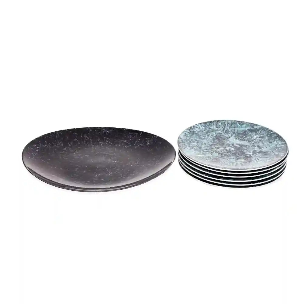 طقم حلوى 7 قطع من البورسلين – نقش رخام أسود تركواز