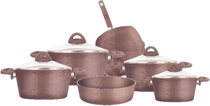 طقم حلل جرانيت 10 قطع من ماركة لوكساجو لون روز جولد