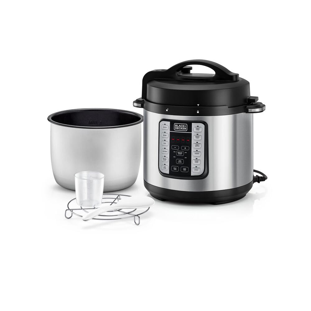 Black&Decker 7-in-1 Smart Electric Pressure Cooker, 6L, 1000W – Programmable Multi-Cooker, Black/Silver – PCP1000-B5