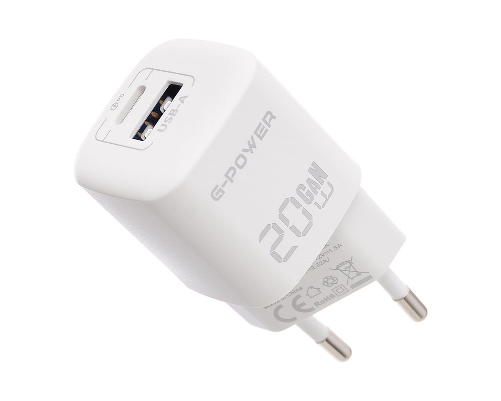 G-Power GP-C1 20W Dual USB Charger (USB-A and Usb-C) Qualcomm Quick Charge 3.0 Compatible with iPhone 14/14 Plus/14 Pro/14 Pro Max/13, Galaxy, Pixel 4/3, iPad/iPad - White
