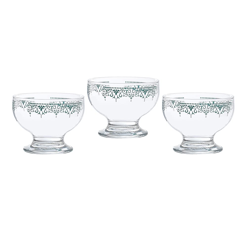 Dimlaj Glass Ice Cream Bowl Set , 3 pieces - Safqqa