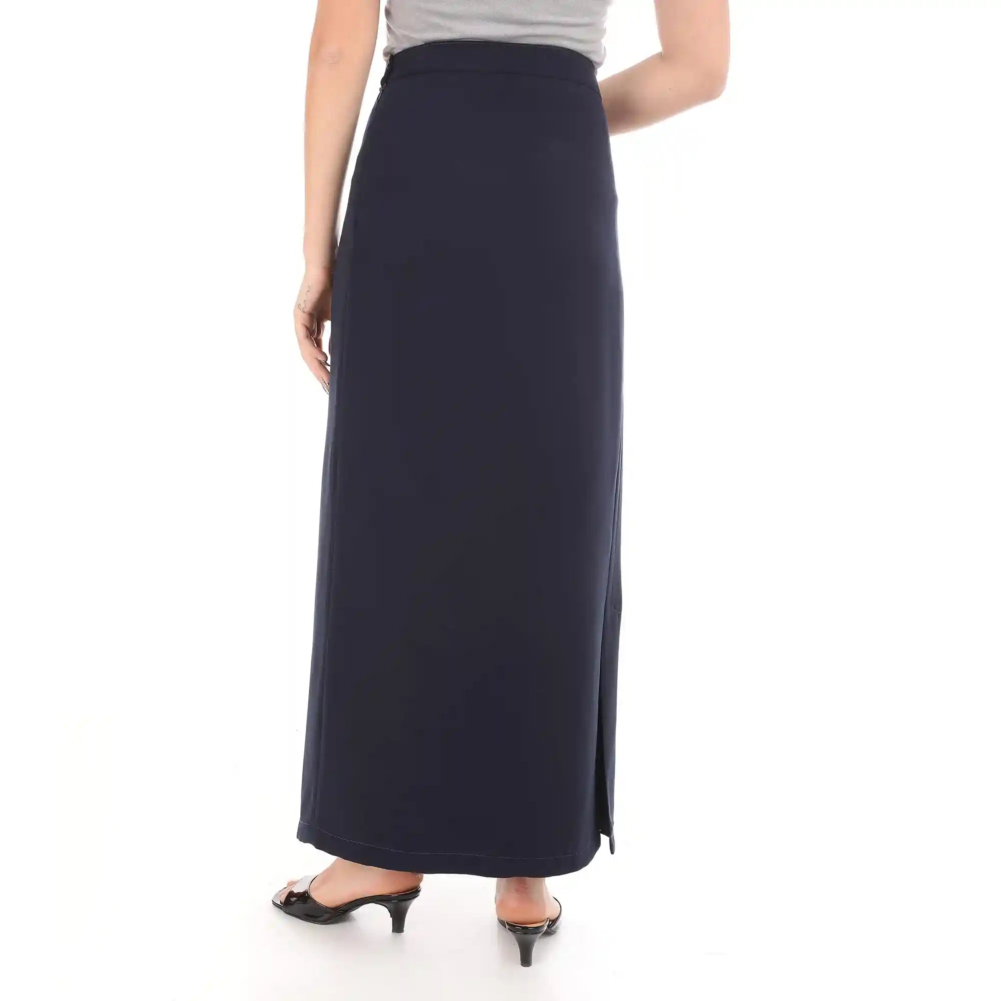 esla_Classic Design Solid Maxi Skirt_Dark Blue - Safqqa Egypt