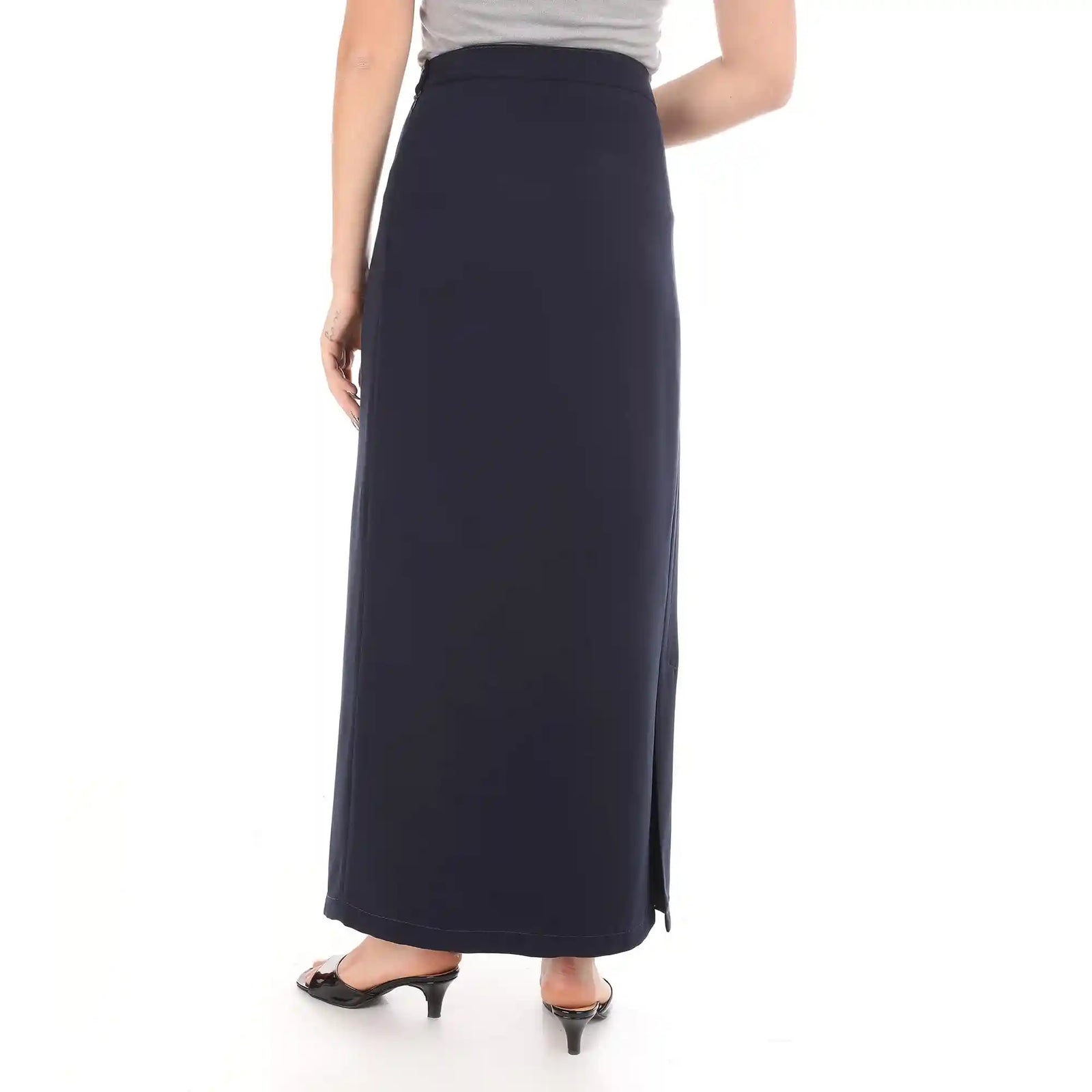 esla_Classic Design Solid Maxi Skirt_Dark Blue - Safqqa Egypt