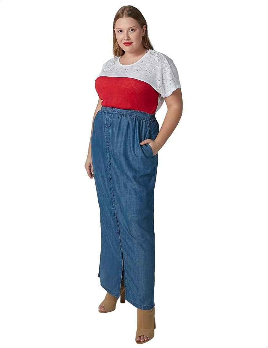 Splash Side Pockets Maxi Straight-Cut Denim Skirt for Women