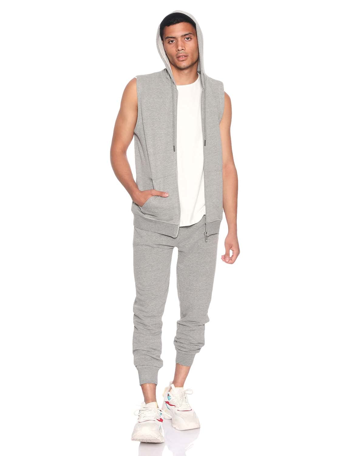 Stylish Men’s Sleeveless Cotton Zip-Up Hoodie with Side Pockets