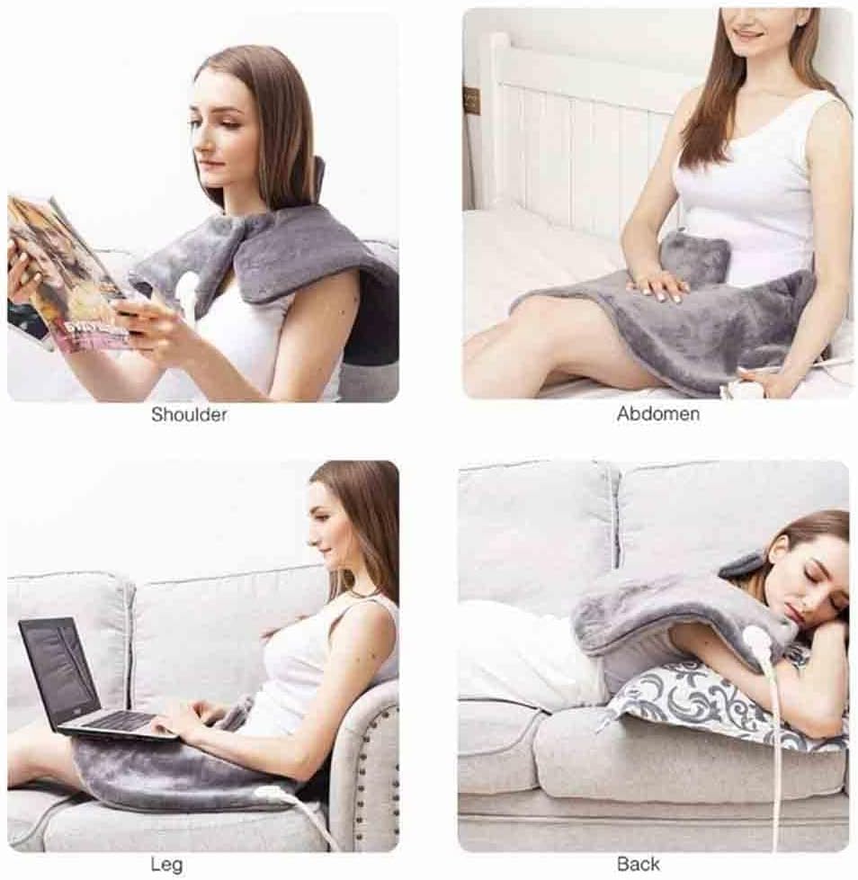 BEONE Heating Pad for Pain Relief of Back Neck and Shoulder, BEONE 42x58cm Large Heat Pad with 6 Electric Temperature Options, 4 Temperature Settings, Auto Shut Off, Dark Gray (Model 1)