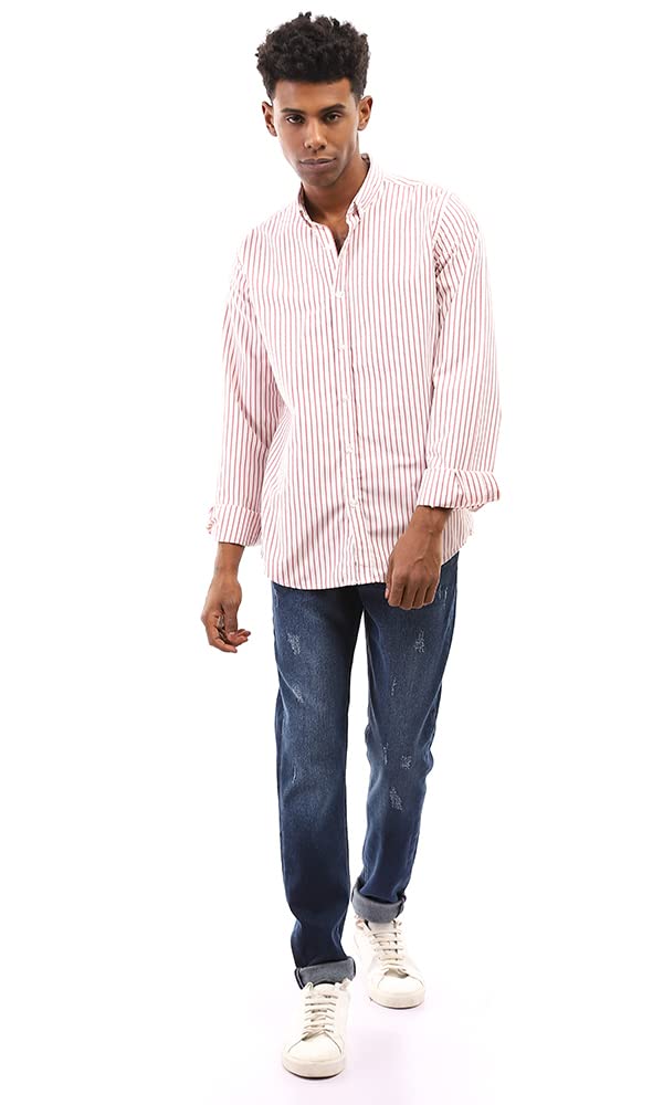 قميص رجالي كاجوال مخطط بأكمام طويلة من رافين 96784 للرجال