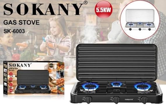 SK-6003 5.5KW All sized pots and skillets gas cooker stove 3 burners cooktops Household appliances (BLACK)