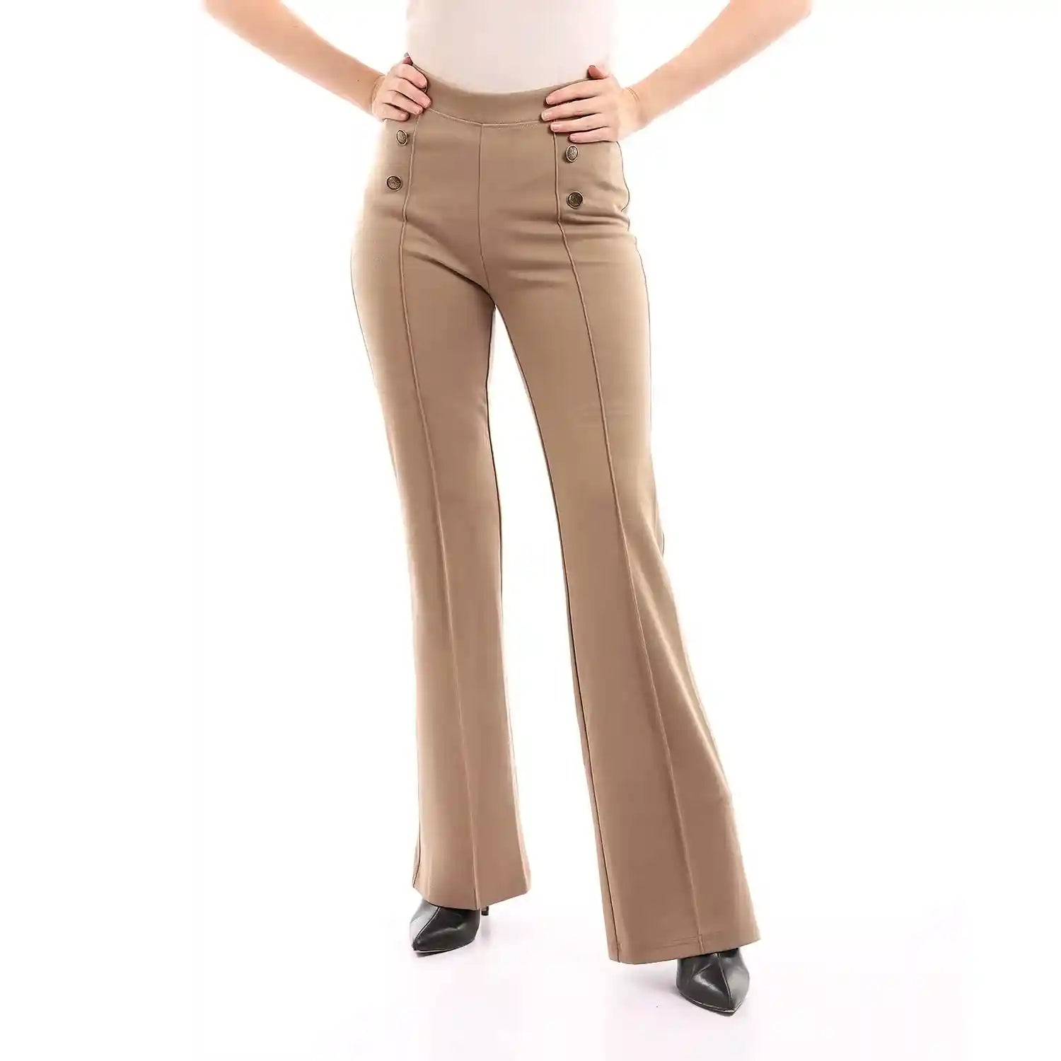 esla_Elastic Waist Slip On Dark Pants_ Beige_size 38 - Safqqa Egypt