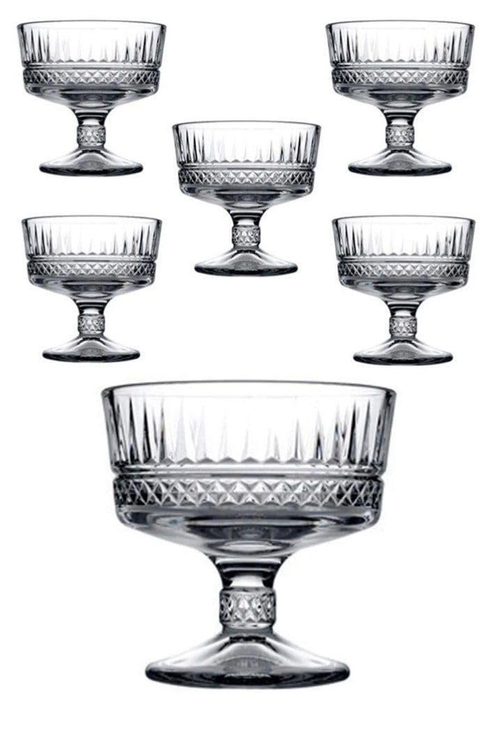 Ice Cream Dessert Bowl in Crystal Design, Retro Design, 280 ml, Set of 5 Glass