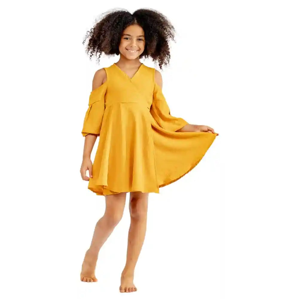 Hermann Teddy CY Cloche Dress-Mustard-12 Years- Regular, girls - Safqqa Egypt