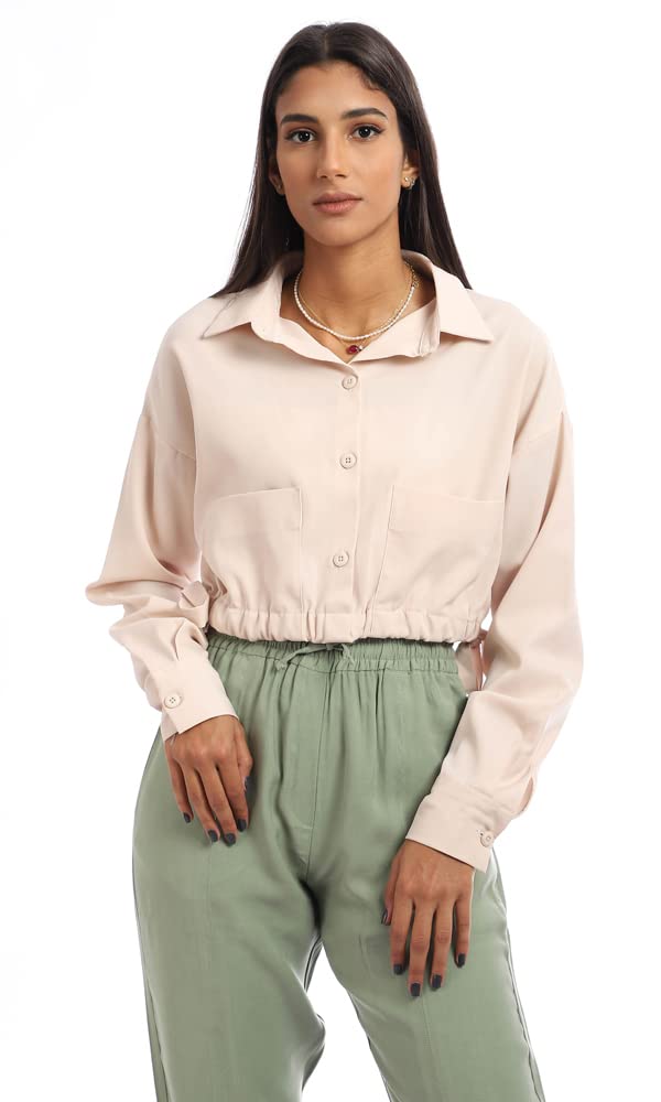 Ravin womens Ravin Women Leather Cropped Long Sleeved Button Down Shirt Shirt