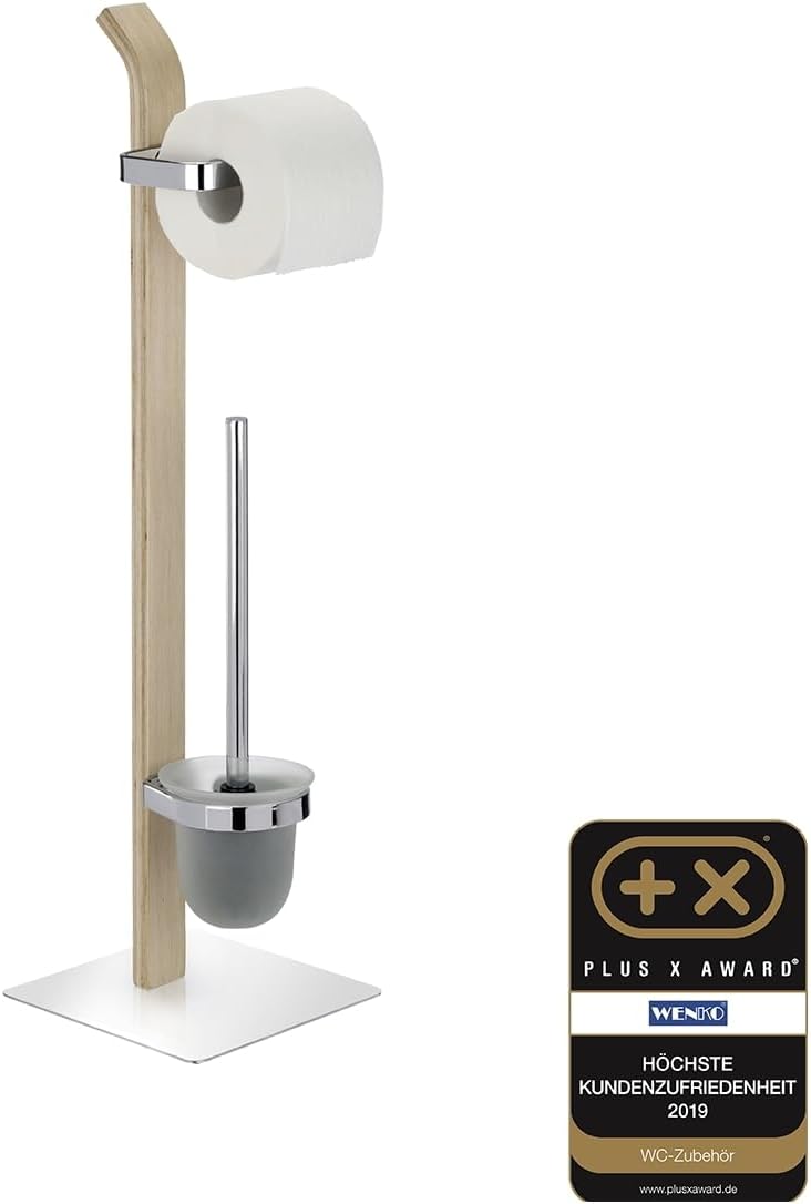 WENKO 20397100 Free standing toilet brush Samona Nature - Steel, 20 x 71.5 x 20 cm, Chrome