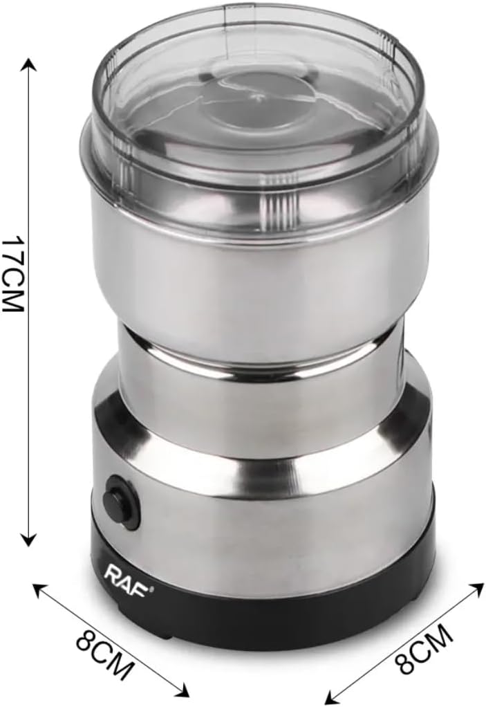 مطحنة القهوة والتوابل الكهربائية من جينيريك. تأتي مزودة بمحرك قوي ووعاء من الفولاذ المقاوم للصدأ لطحن حبوب القهوة والمكسرات والتوابل والأعشاب والحبوب بسرعة وسهولة.