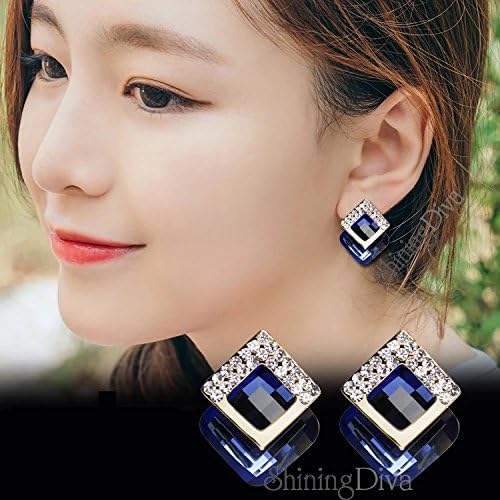 Shining Diva Fashion Women Crystal Earrings 18K Gold Plated Blue Designer Jewelry – Safqqa Egypt