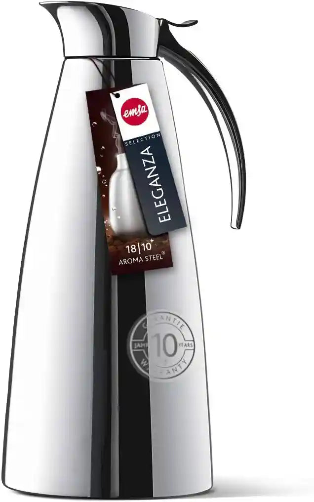 Emsa Eleganza 502489 Vacuum Flask | 1 L Capacity | Easy Open Closure | 12 Hours Hot, 24 Hours Cold | Stainless Steel, Silver - Safqqa Egypt
