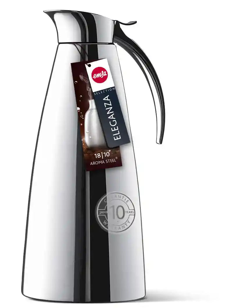 Emsa Eleganza 502489 Vacuum Flask | 1 L Capacity | Easy Open Closure | 12 Hours Hot, 24 Hours Cold | Stainless Steel, Silver - Safqqa Egypt