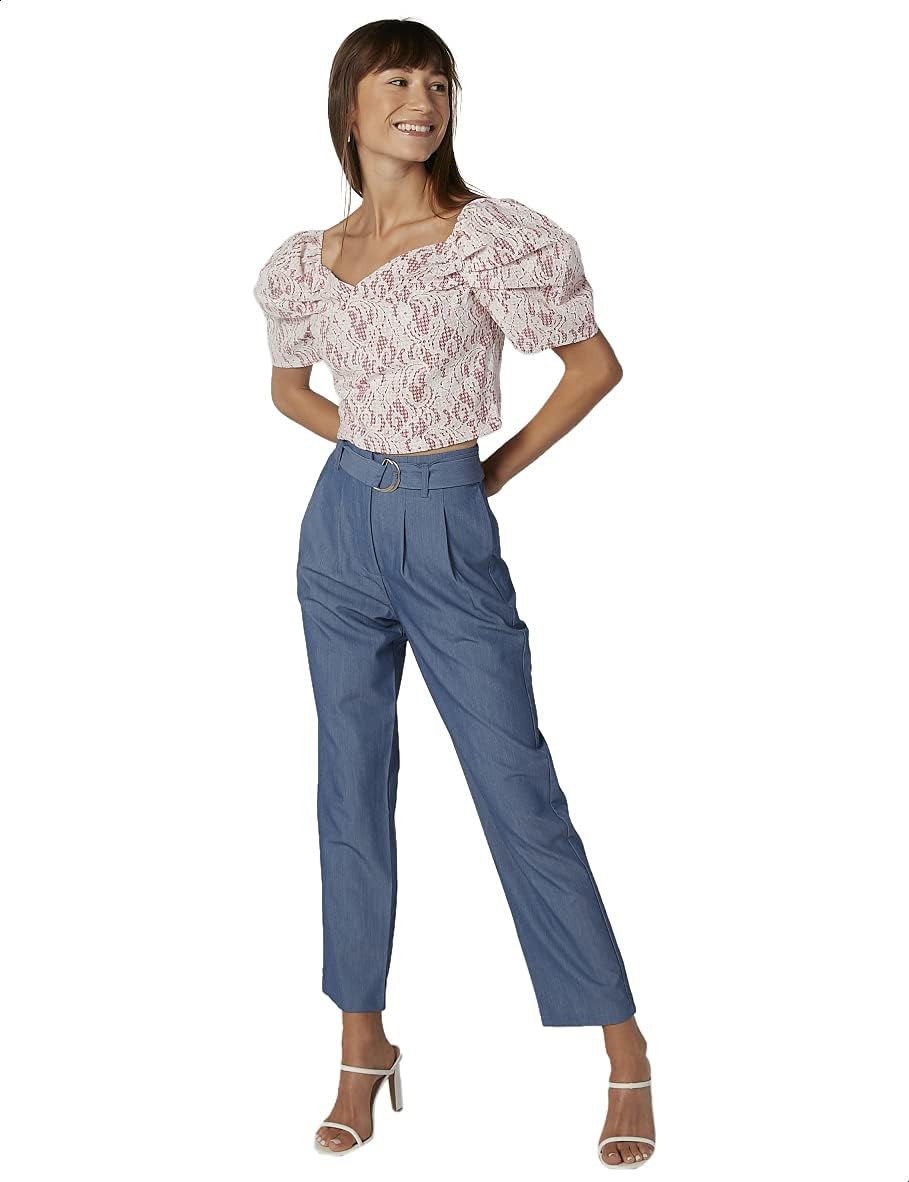 2Xtremz Lace V-Neck Puff Short Sleeves Blouse For Women