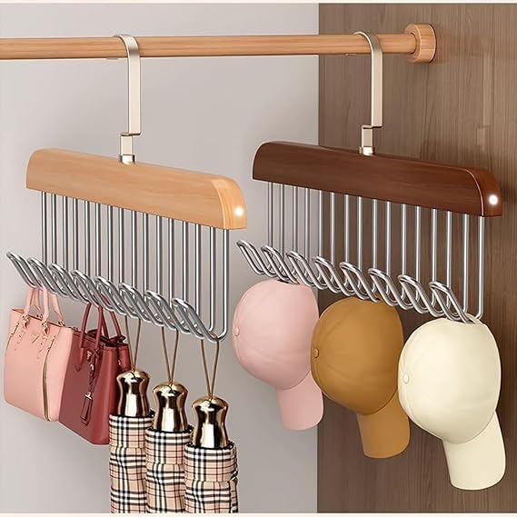 See Ever 1 pcs Wooden Hangers for Wooden Belt Hanger for Tie 8 Hooks Adjustable Closet Hangers Lingerie Belt Scarf Tie Storage Racks Foldable Hooks Wood Hanger Wardrobe Organizers for Men Women (Without Box)