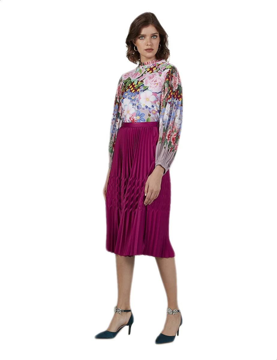 Splash Smart Floral Pattern Key Hole Back Long Sleeves Crew Neck Blouse For Women,Elegant floral pattern with a stylish keyhole back design. – Safqqa Egypt