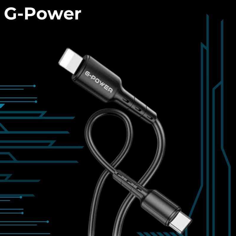 كابل شحن ونقل بيانات من نوع C إلى لايتنينج من G-Power GP013 بتصميم ذكي وكفاءة عالية لنقل البيانات لأجهزة متعددة بطول 1 متر وأقصى خرج 3.0 أمبير - أسود