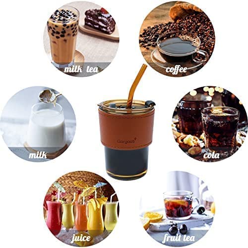 كوب مع حافظة جلد مقاومة للحرارة للشاي والقهوة والحليب شفاطة كهرماني متعدد الالوان