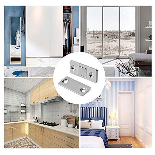 Mousike Ultra-Thin Magnetic Door Catches – Stainless Steel Cabinet & Sliding Door Locks (4 Pack, Silver)