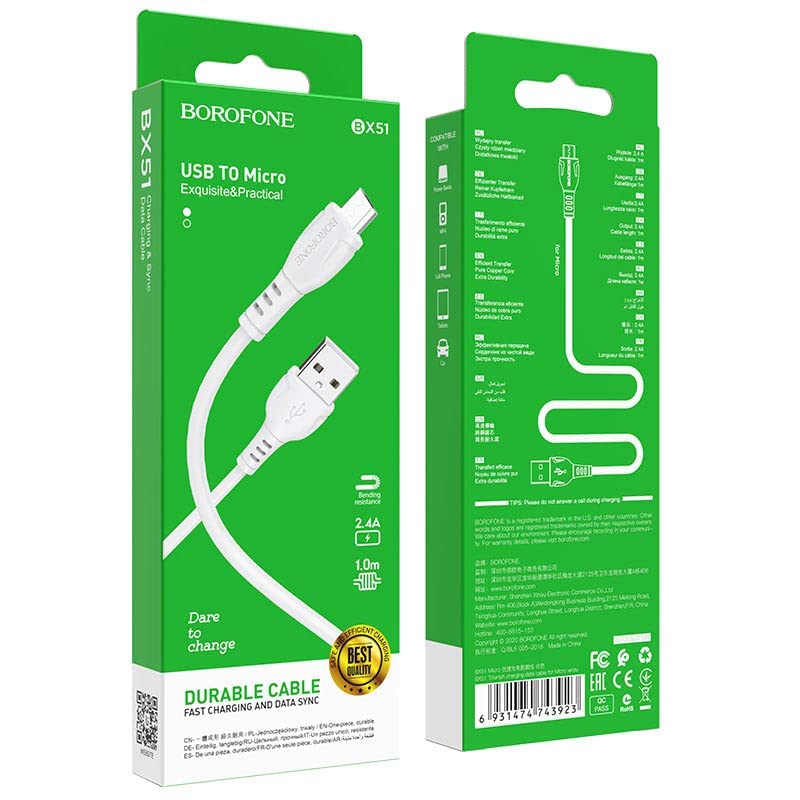 Borofone Exquisite & Practical Micro Cable – Bend-Resistant, 2.4A, 1m