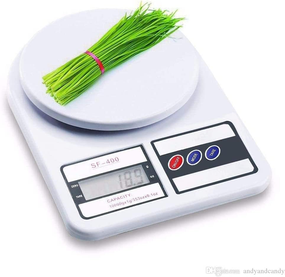 High Accuracy Digital Kitchen Scale 10 Kg - White Electronic Weight Scale - Portable Kitchen Food LCD Display Scales